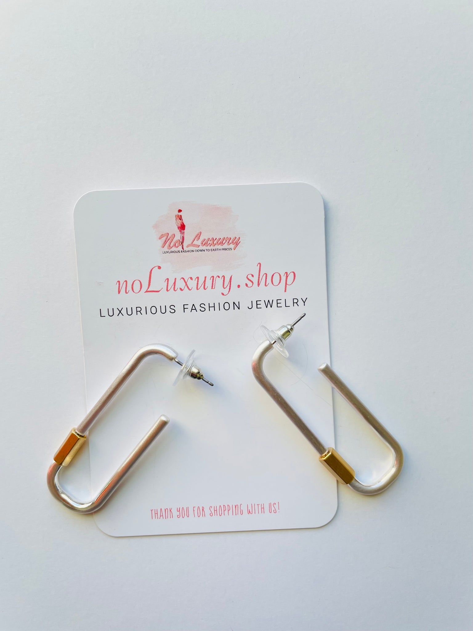 METAL TWO TONE RECTANGLE OPEN EARRING