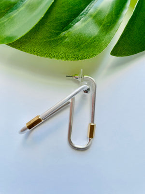 METAL TWO TONE RECTANGLE OPEN EARRING